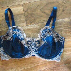 Wacoal Teal & Beige Lace Affair Unlined Underwire Bra size 34DDD